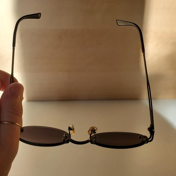 Moschino Vintage 90s Persol Small Oval Rimless Sunglasses Black Grey - Picture 11 of 16